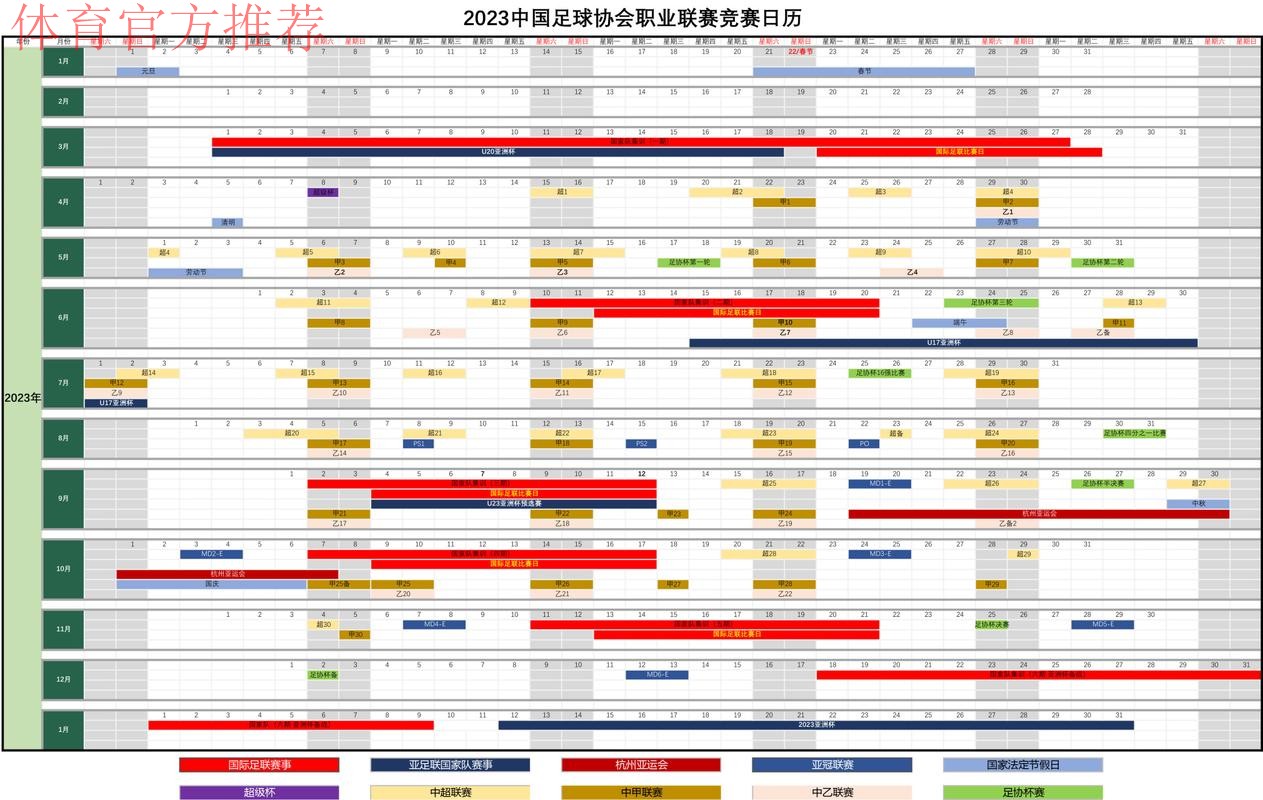 2023赛季中国职业足球联赛及足协杯赛竞赛日历发布